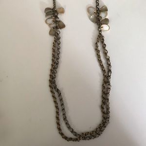 Bronze mixed material chain layered necklace